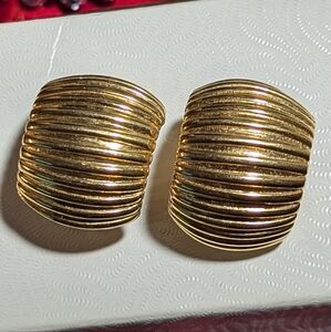 1980s Givenchy Signed Gold Ribbed Dome Earrings